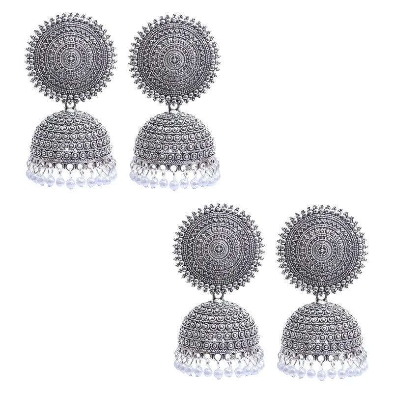 Combo of 2 Silver Pearls Drop Dome Shape Jhumki