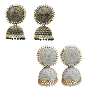 Combo of 2 White and Black Pearls Drop Dome Shape Jhumki