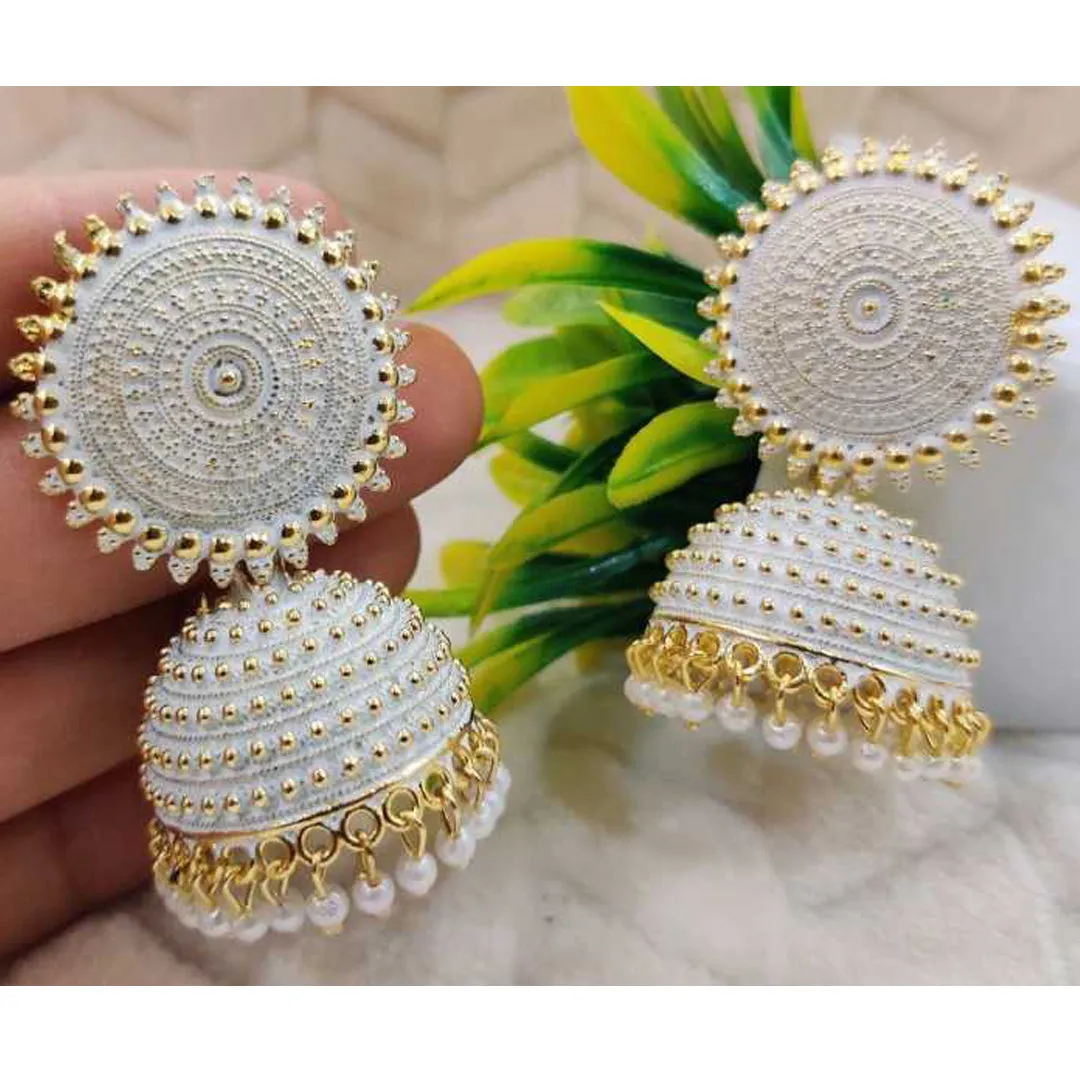 Combo of 2 White and Black Pearls Drop Dome Shape Jhumki