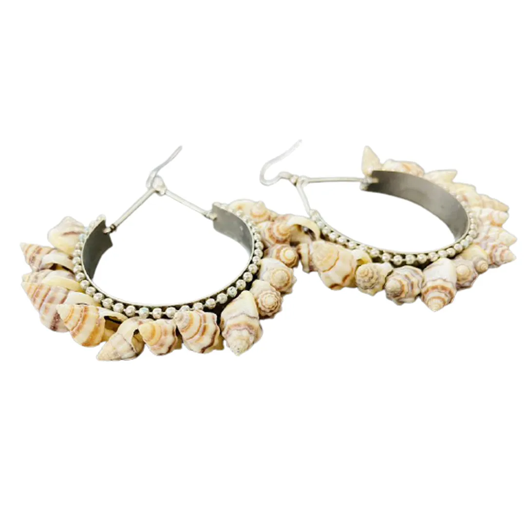 Combo Of 2 White Grey Sea Shell Hoop Earrings