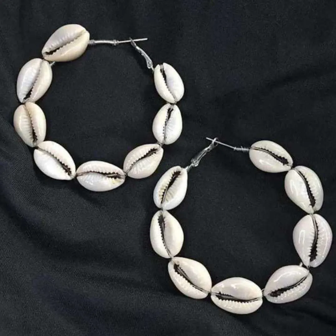 Combo Of 2 White Grey Sea Shell Hoop Earrings