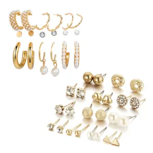 Combo of 21 Pair Studded Pearl Studs and Hoop Earrings