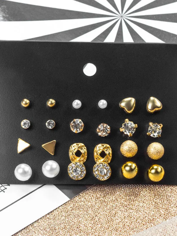 Combo of 21 Pair Studded Pearl Studs and Hoop Earrings