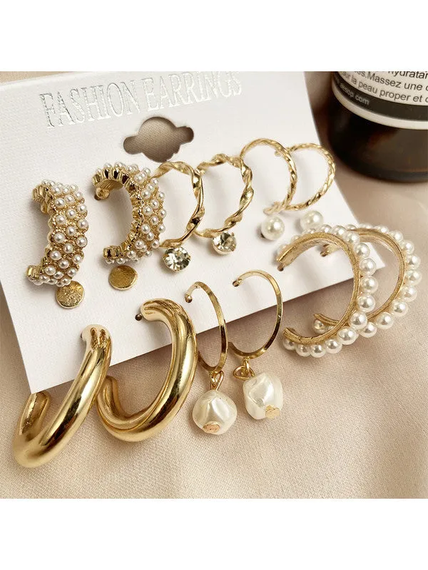 Combo of 21 Pair Studded Pearl Studs and Hoop Earrings