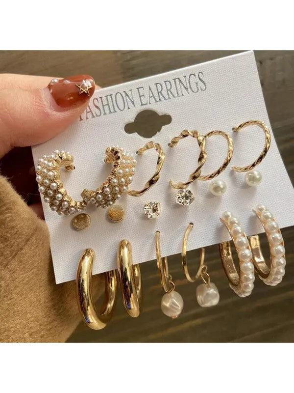 Combo of 21 Pair Studded Pearl Studs and Hoop Earrings