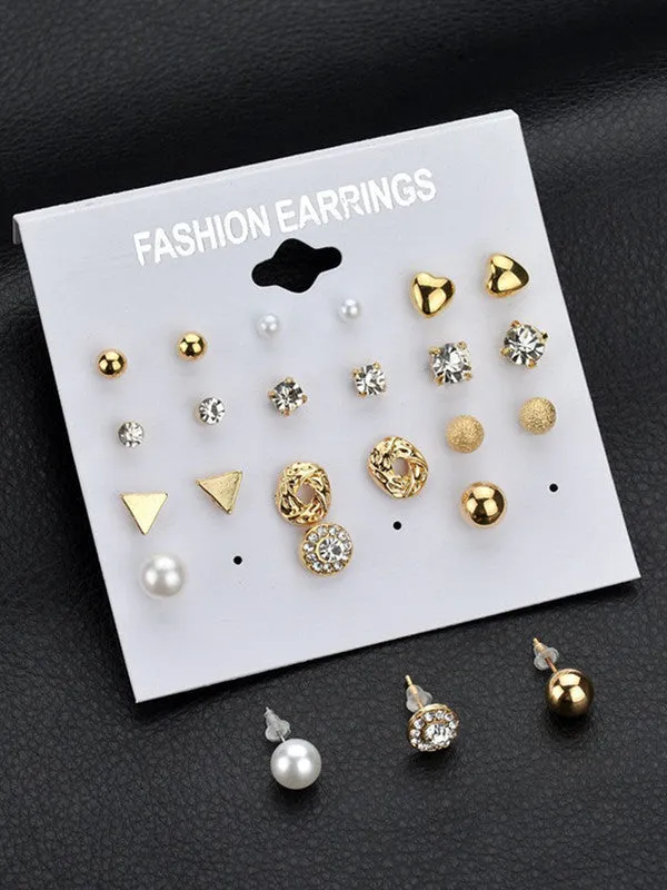 Combo of 21 Pair Studded Pearl Studs and Hoop Earrings