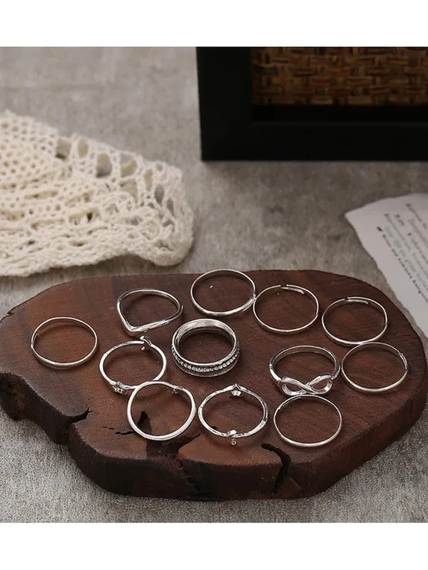 Combo of 24 Pcs Silver Vintage Floral Designs Plushy Ring Set