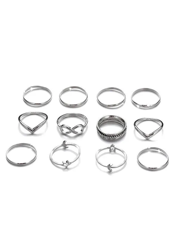 Combo of 24 Pcs Silver Vintage Floral Designs Plushy Ring Set