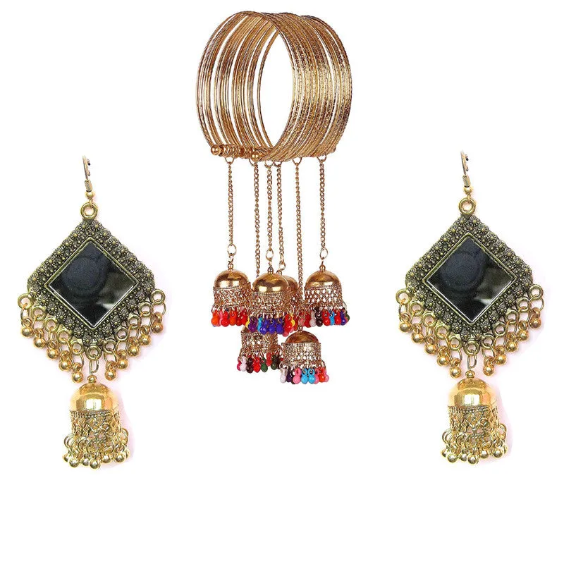 Combo of Golden Mirror Jhumki and Bangle Bracelet