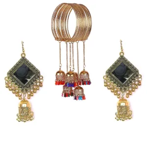 Combo of Golden Mirror Jhumki and Bangle Bracelet