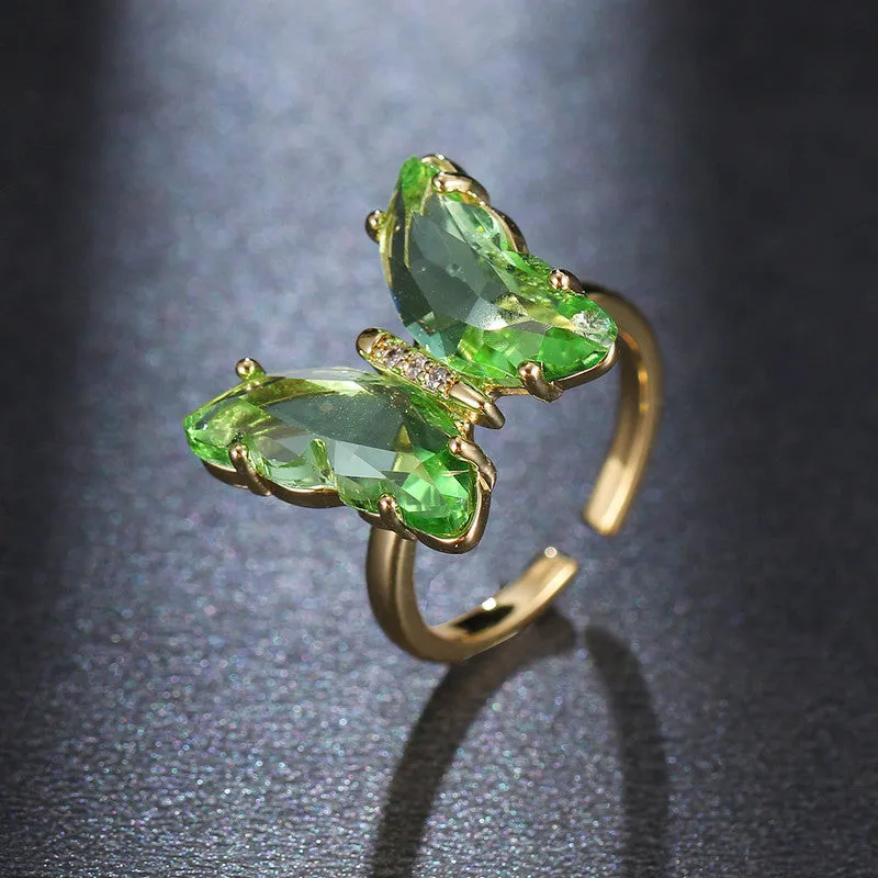 Combo of Green Crystal Butterfly Pendant With Ring