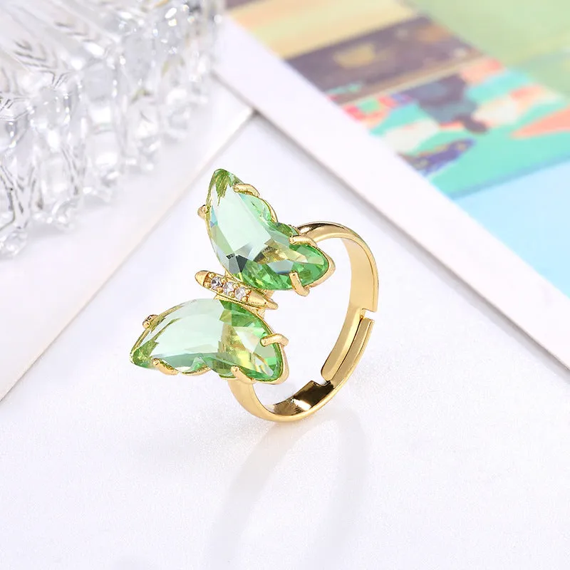 Combo of Green Crystal Butterfly Pendant With Ring