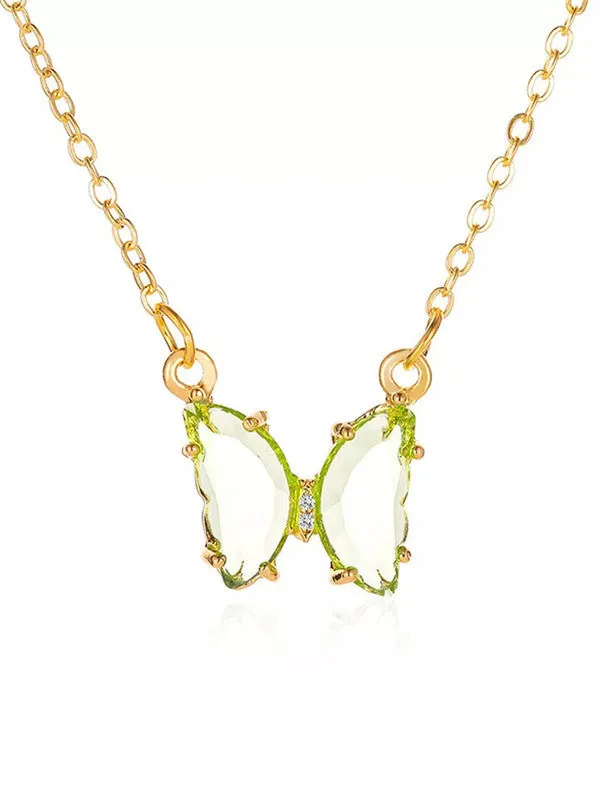 Combo of Green Crystal Butterfly Pendant With Ring