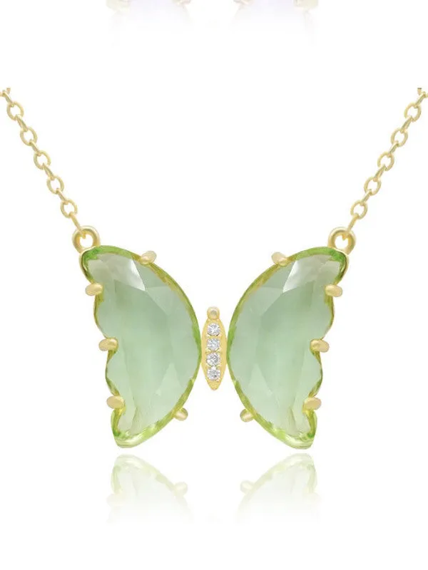 Combo of Green Crystal Butterfly Pendant With Ring