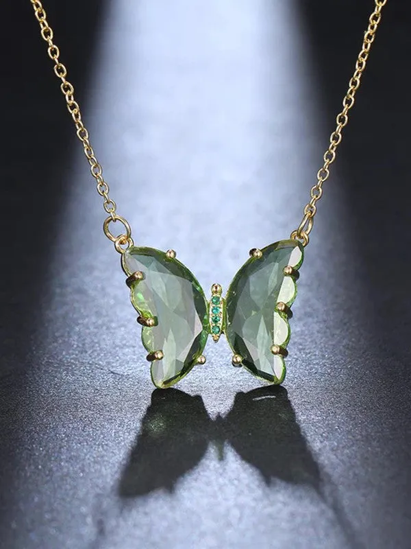 Combo of Green Crystal Butterfly Pendant With Ring