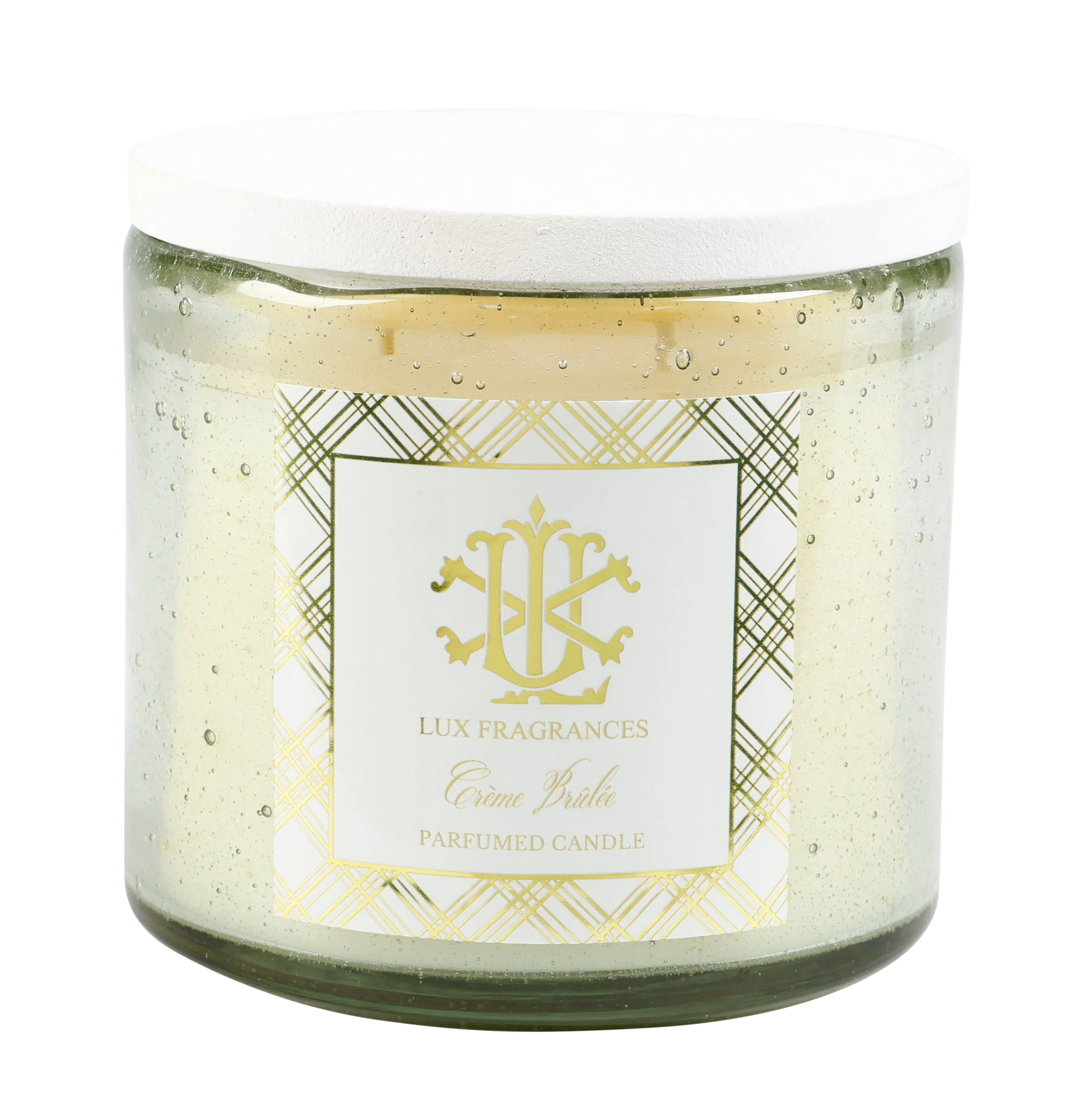 Creme Brulee 12oz Clear Glass with White Lid Candle min 3