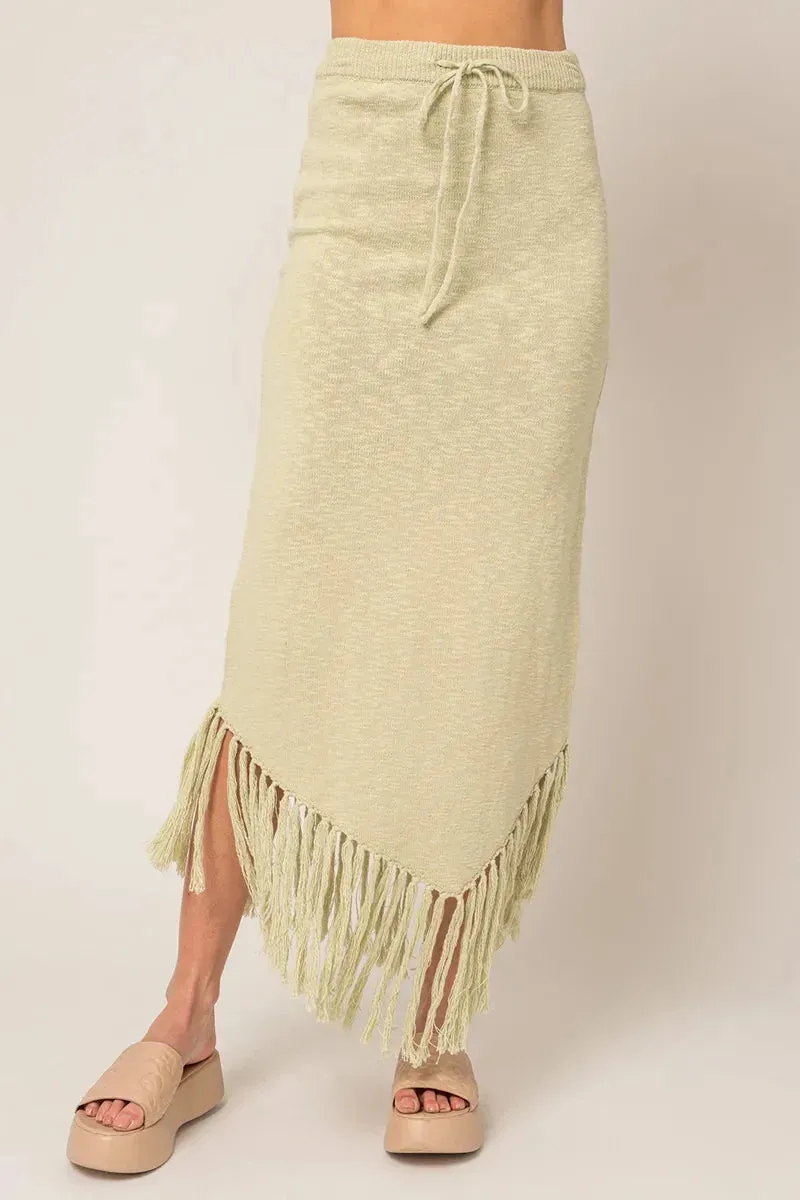Crop Tank Top & Tassel Knitted Midi Skirt Set