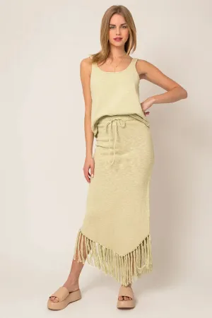Crop Tank Top & Tassel Knitted Midi Skirt Set