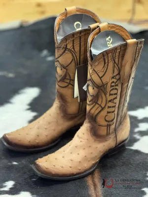 CUADRA BOOTS OSTRICH FLAME ORIX LASER & WOVEN NARROW SQUARE TOE