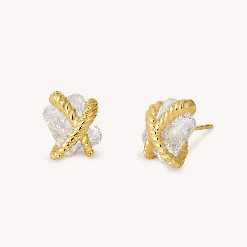 Cubic Zirconia Woven Sugar Cube Studs