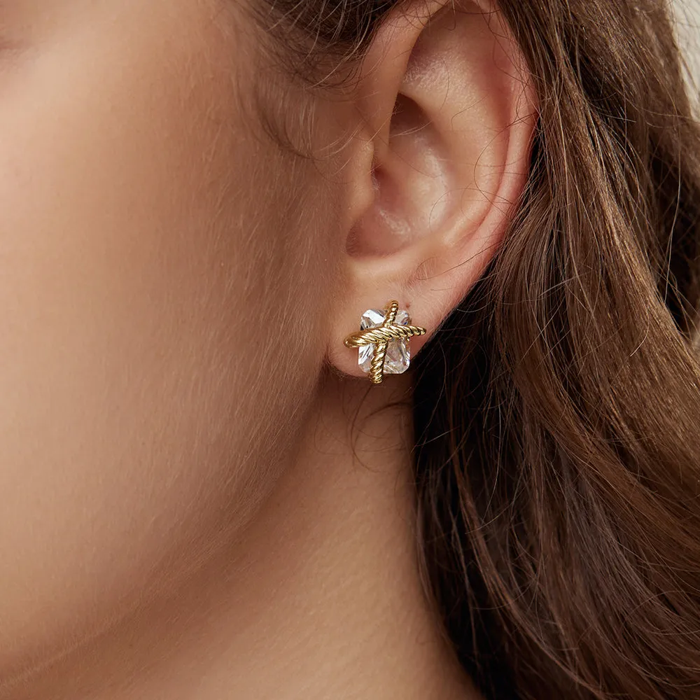 Cubic Zirconia Woven Sugar Cube Studs