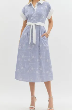 D25501 - Floral Embroidery Striped Dress