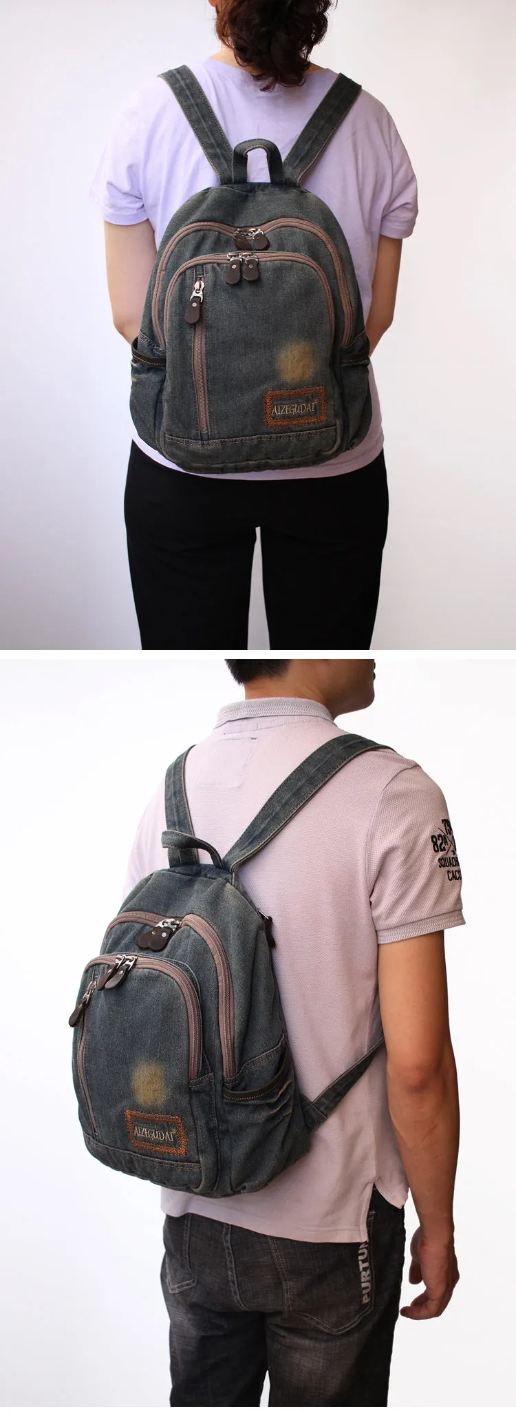 Denim Blue Womens Backpack School Backpack Bag Blue Denim Laptop Backpack For Men