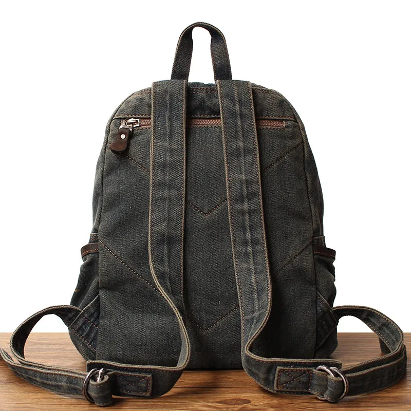 Denim Blue Womens Backpack School Backpack Bag Blue Denim Laptop Backpack For Men