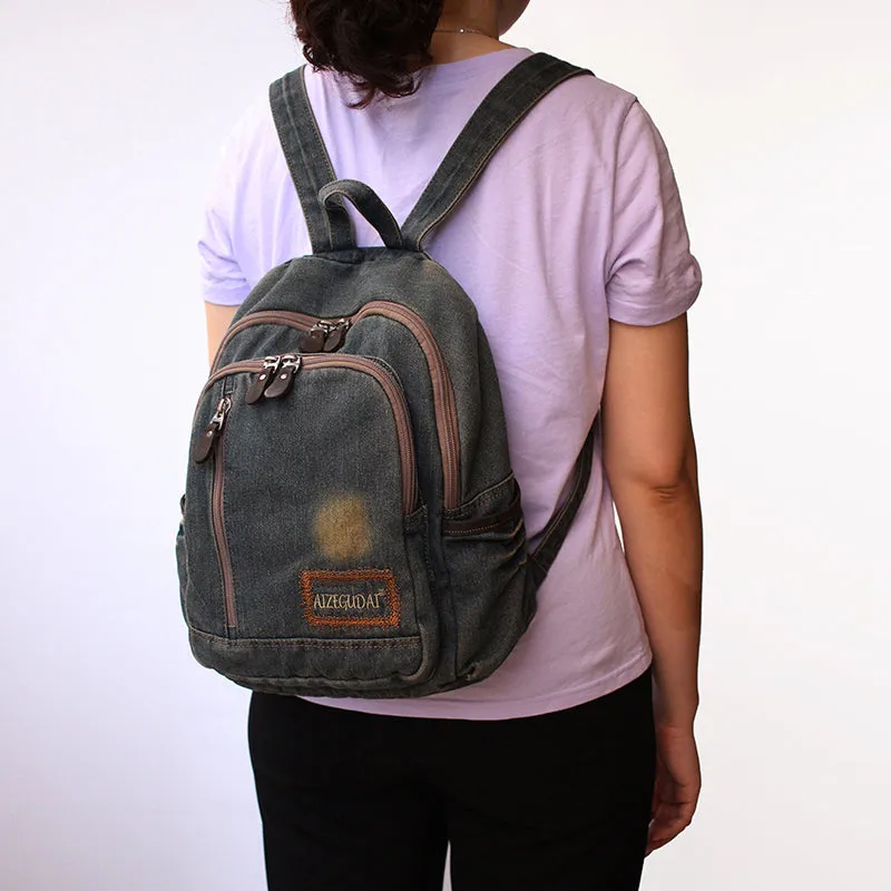 Denim Blue Womens Backpack School Backpack Bag Blue Denim Laptop Backpack For Men