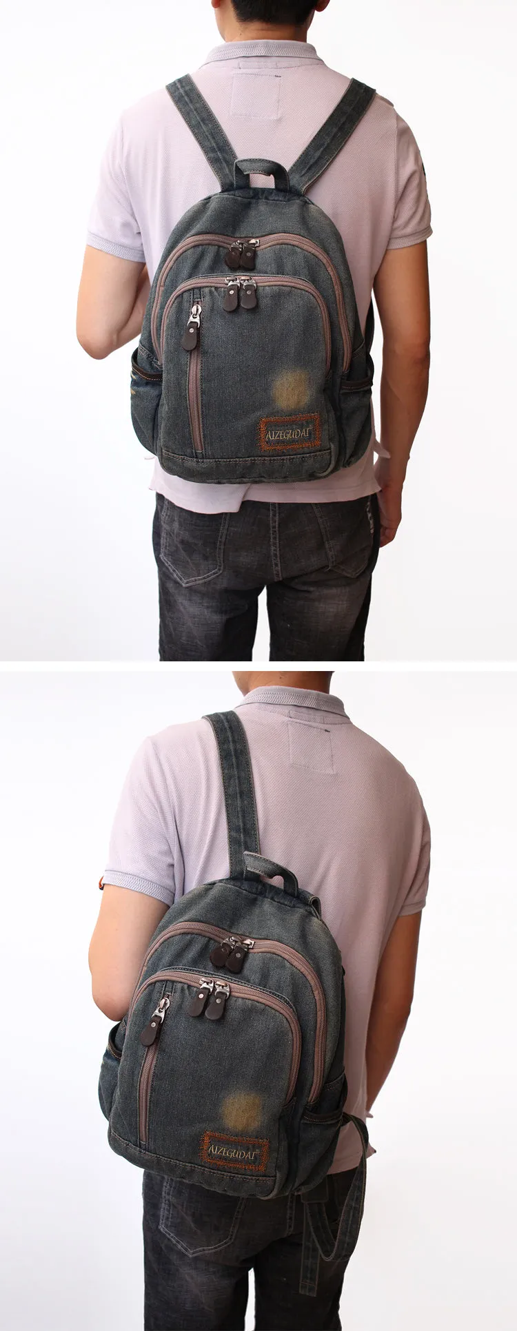 Denim Blue Womens Backpack School Backpack Bag Blue Denim Laptop Backpack For Men