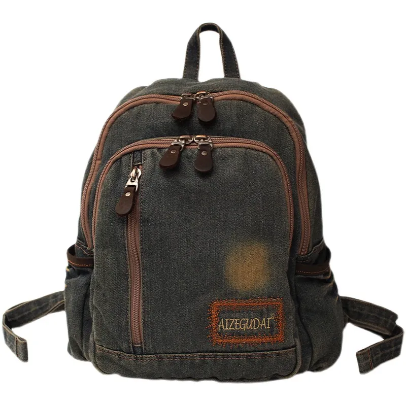 Denim Blue Womens Backpack School Backpack Bag Blue Denim Laptop Backpack For Men