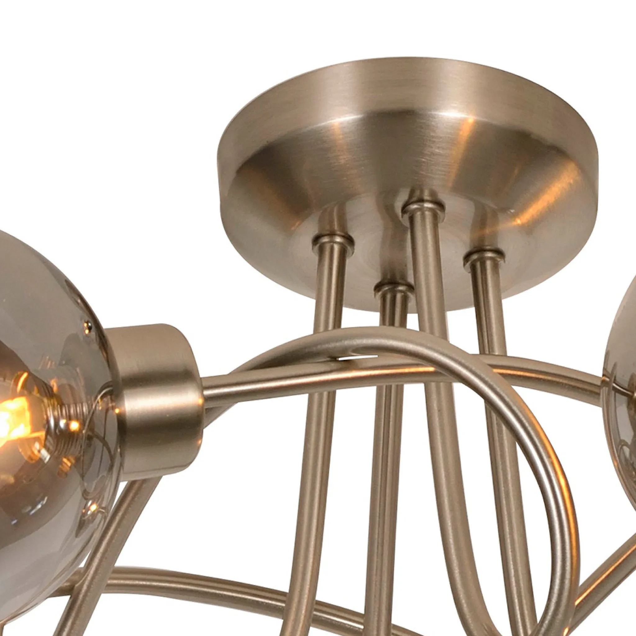 Denton 4 Light Semi Flush Satin Silver Smoke Glass Ceiling Light