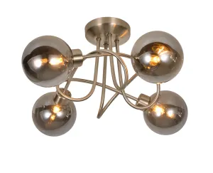 Denton 4 Light Semi Flush Satin Silver Smoke Glass Ceiling Light