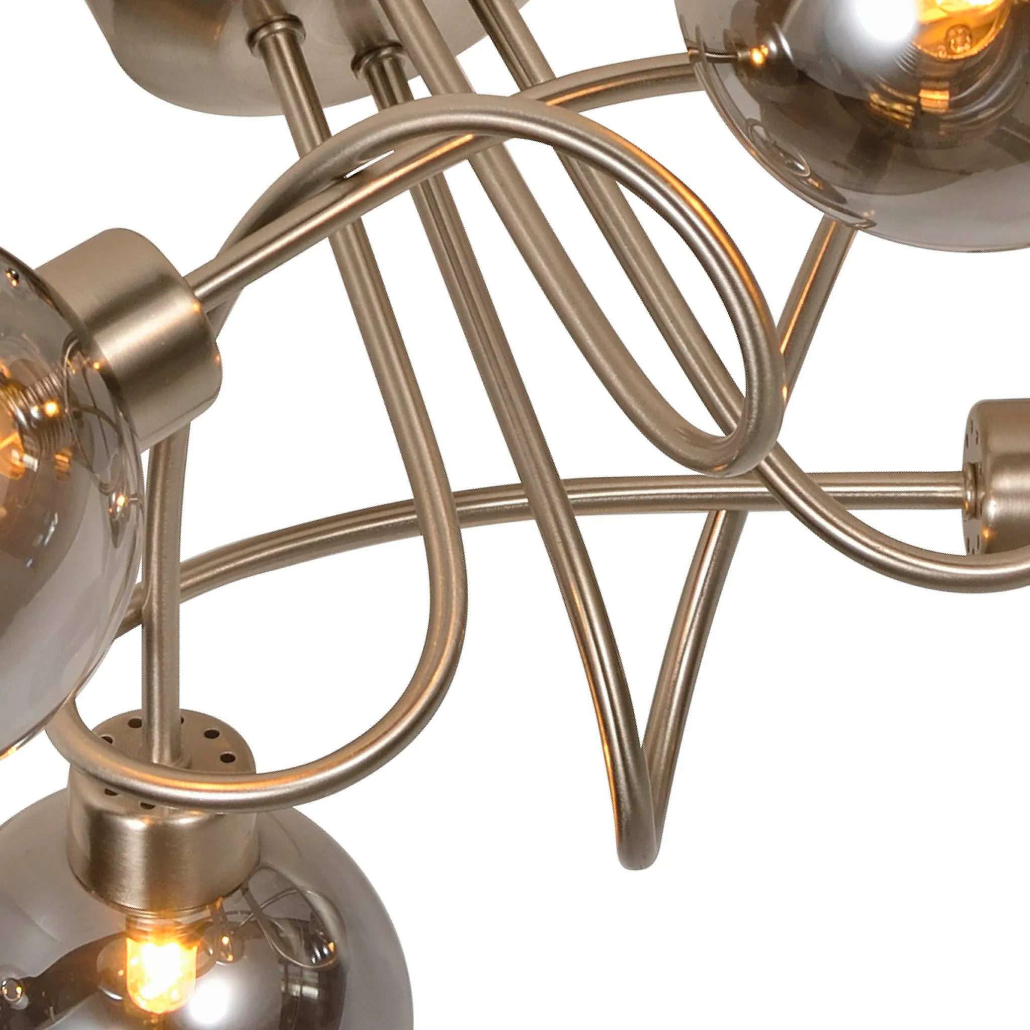 Denton 4 Light Semi Flush Satin Silver Smoke Glass Ceiling Light