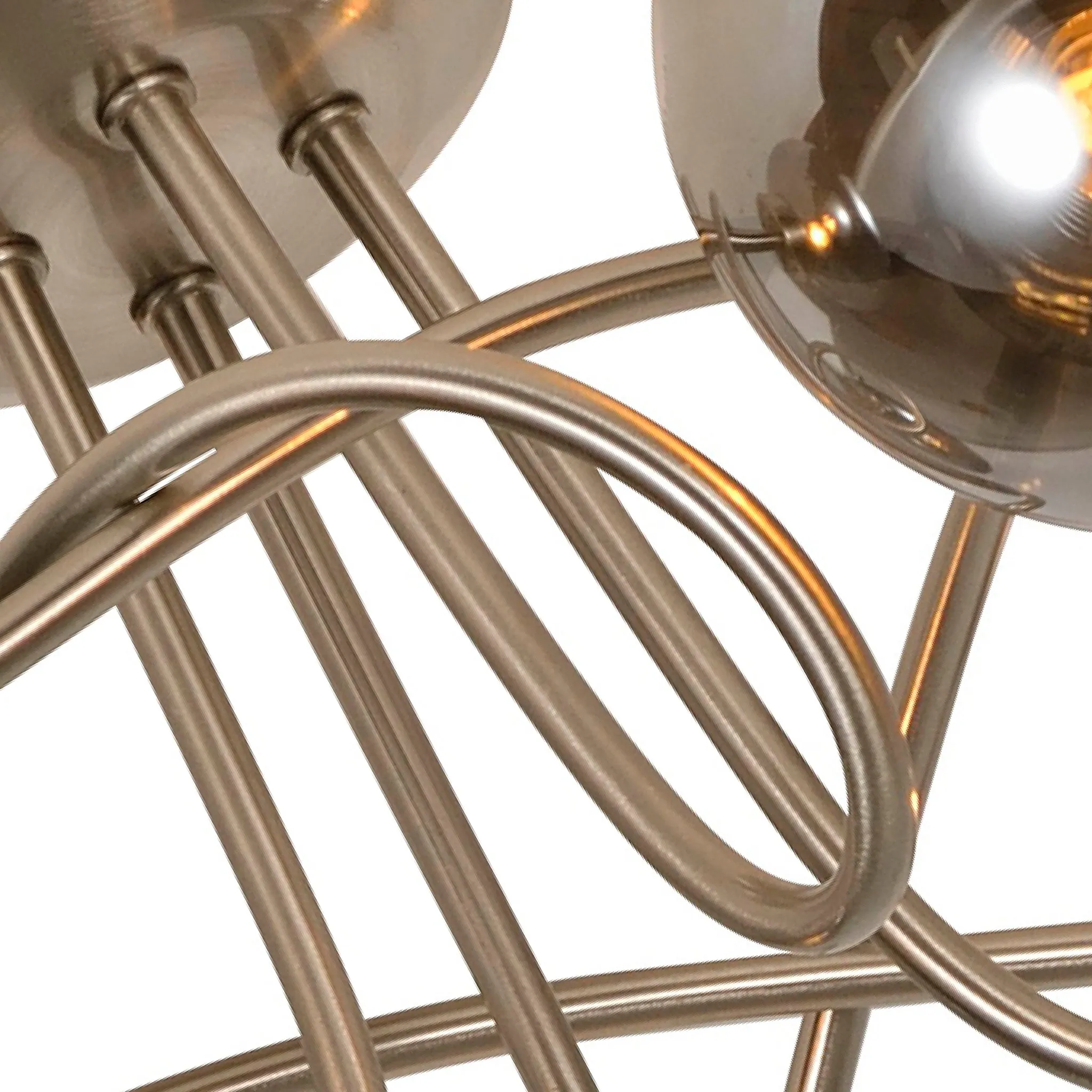 Denton 4 Light Semi Flush Satin Silver Smoke Glass Ceiling Light