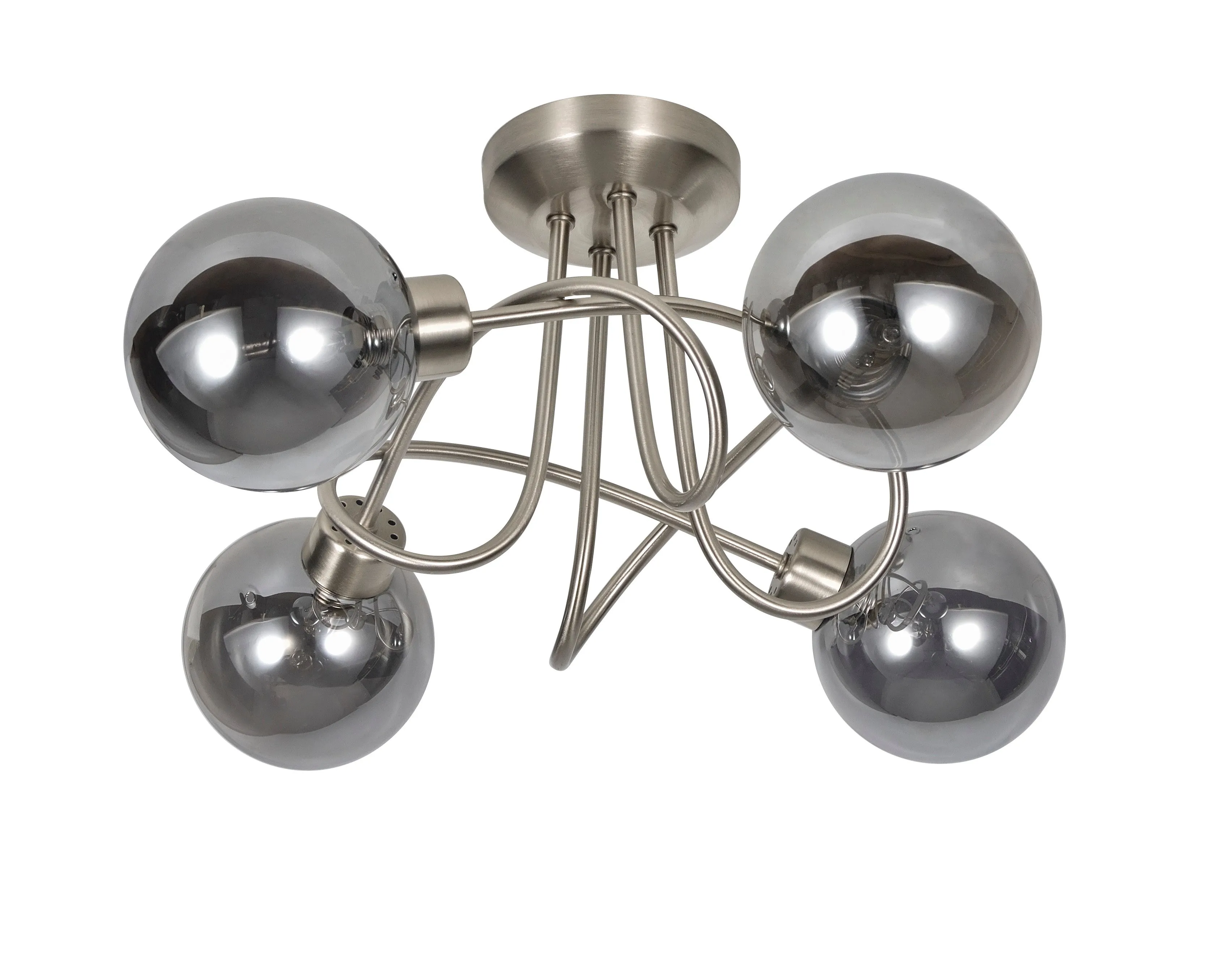 Denton 4 Light Semi Flush Satin Silver Smoke Glass Ceiling Light