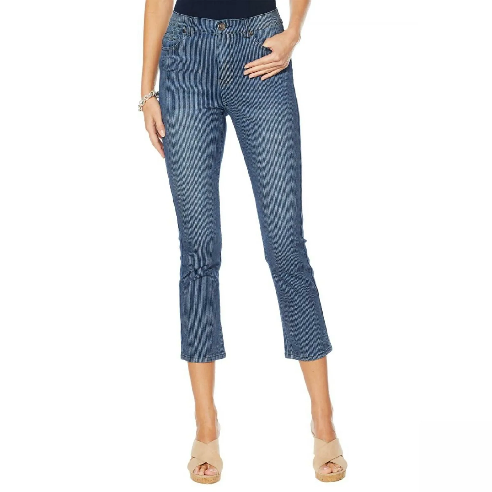 DG2 by Diane Gilman Women's Petite Classic Stretch Pinstripe Crop Jeans