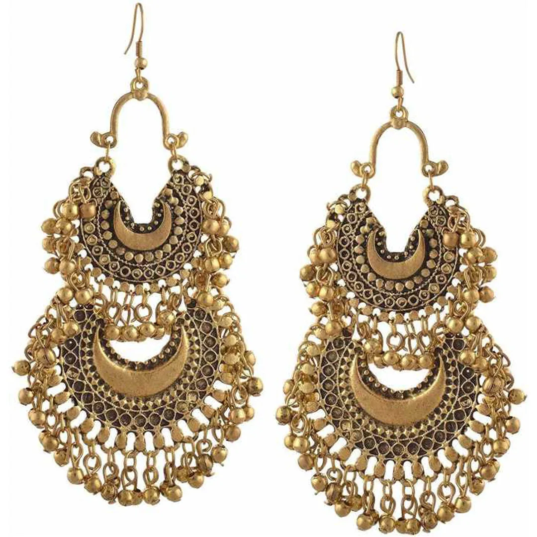 Double Layer Afghani Silver Chandbali Earrings