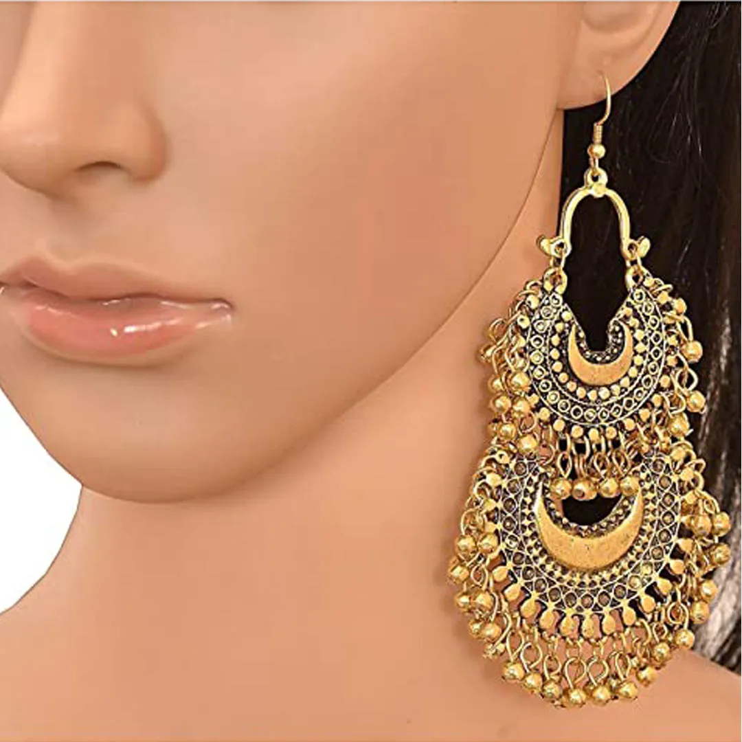 Double Layer Afghani Silver Chandbali Earrings
