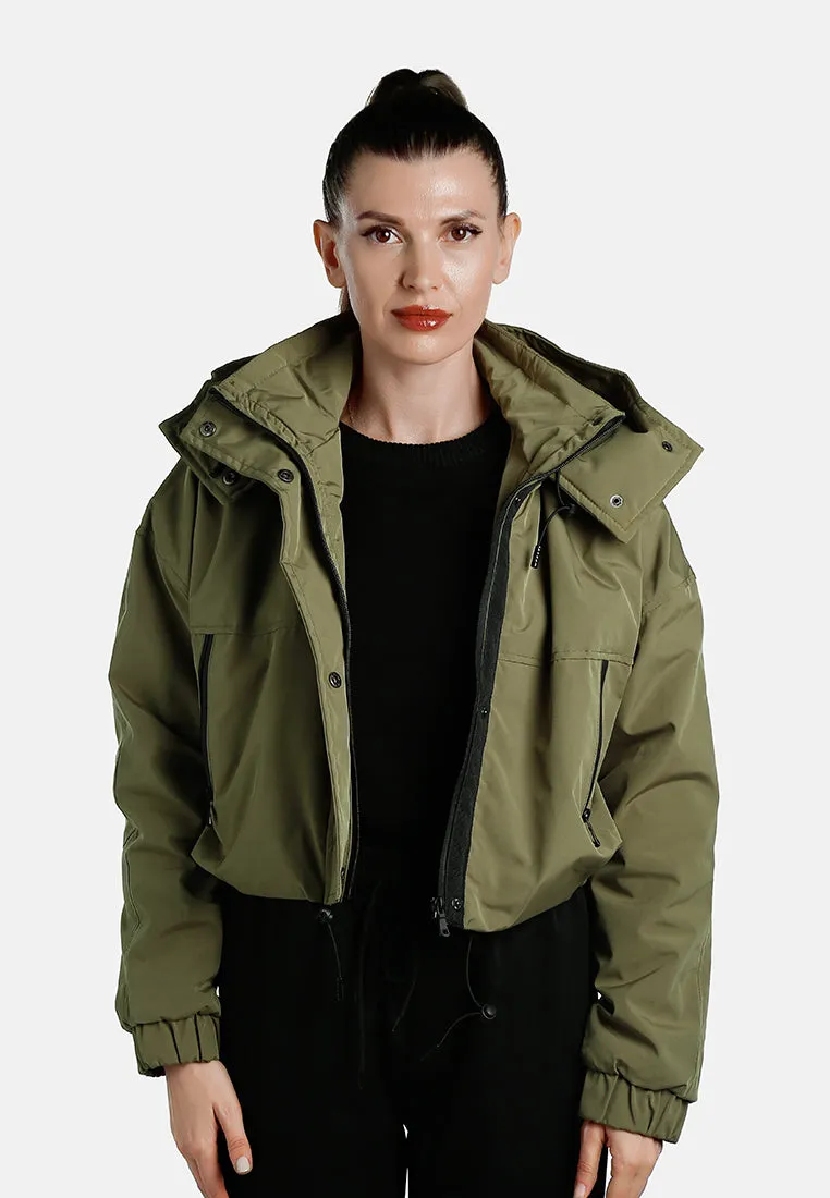 Drawstring Cropped Woven Jacket By RAG