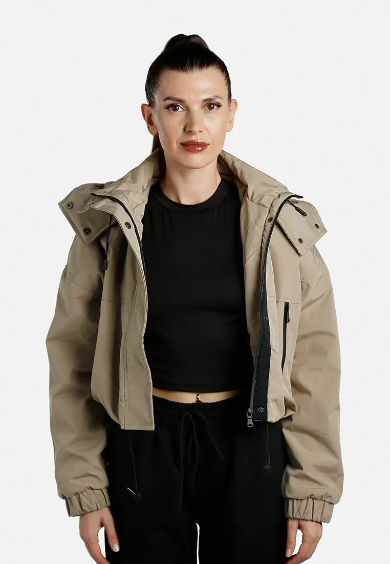 Drawstring Cropped Woven Jacket By RAG
