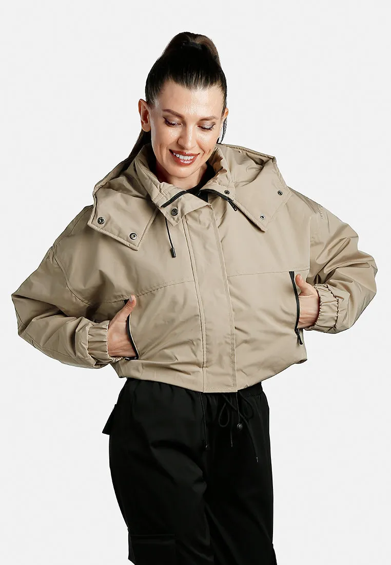 Drawstring Cropped Woven Jacket By RAG