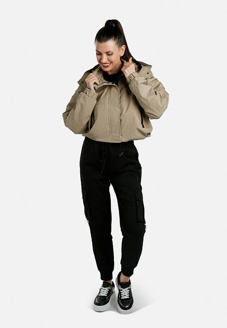 Drawstring Cropped Woven Jacket By RAG