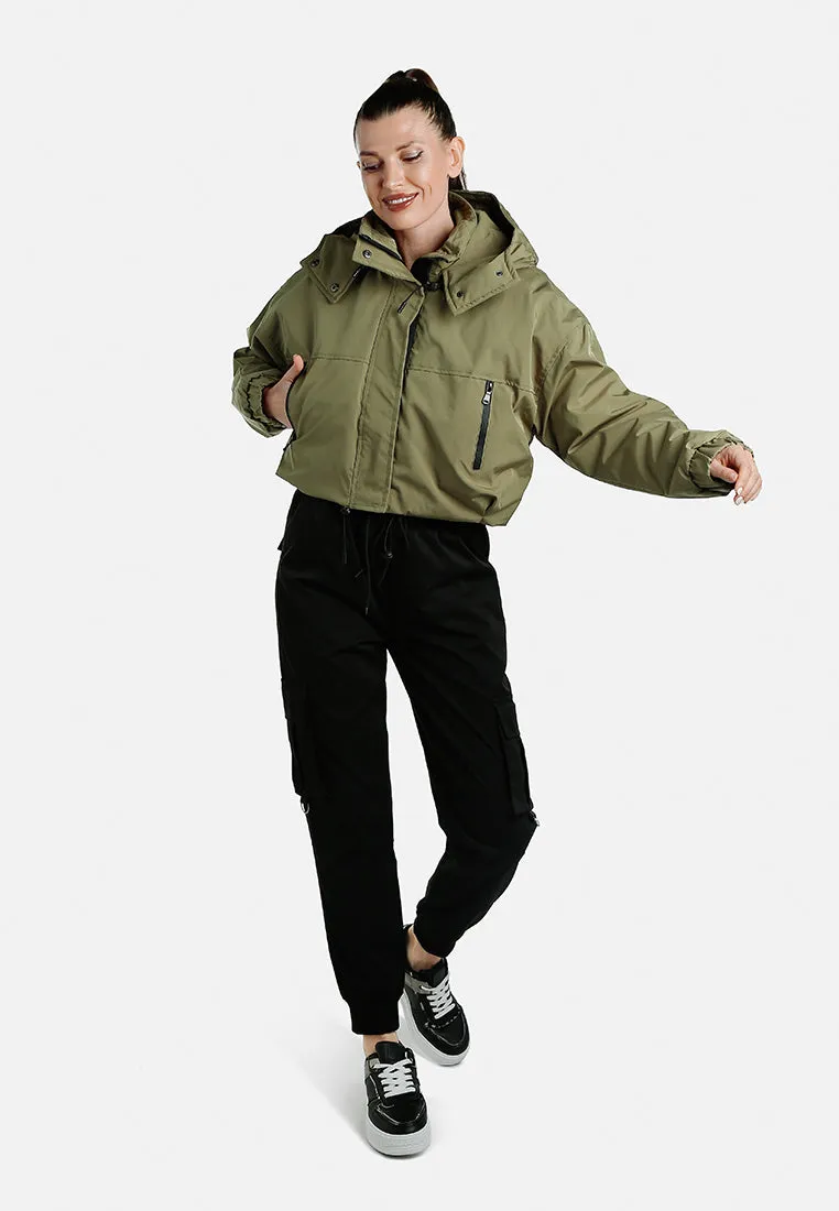 Drawstring Cropped Woven Jacket By RAG
