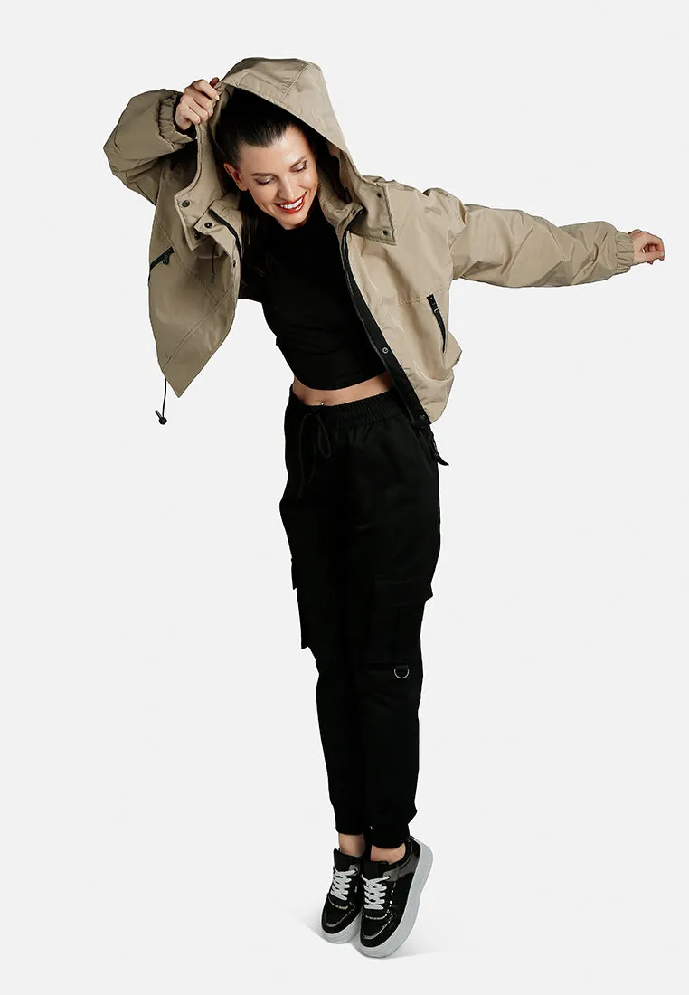 Drawstring Cropped Woven Jacket By RAG