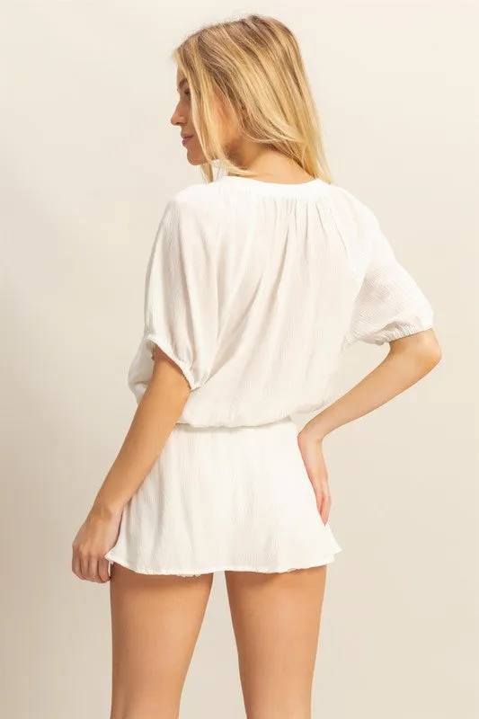 Drawstring Hem Short Sleeve Top and Skort Set