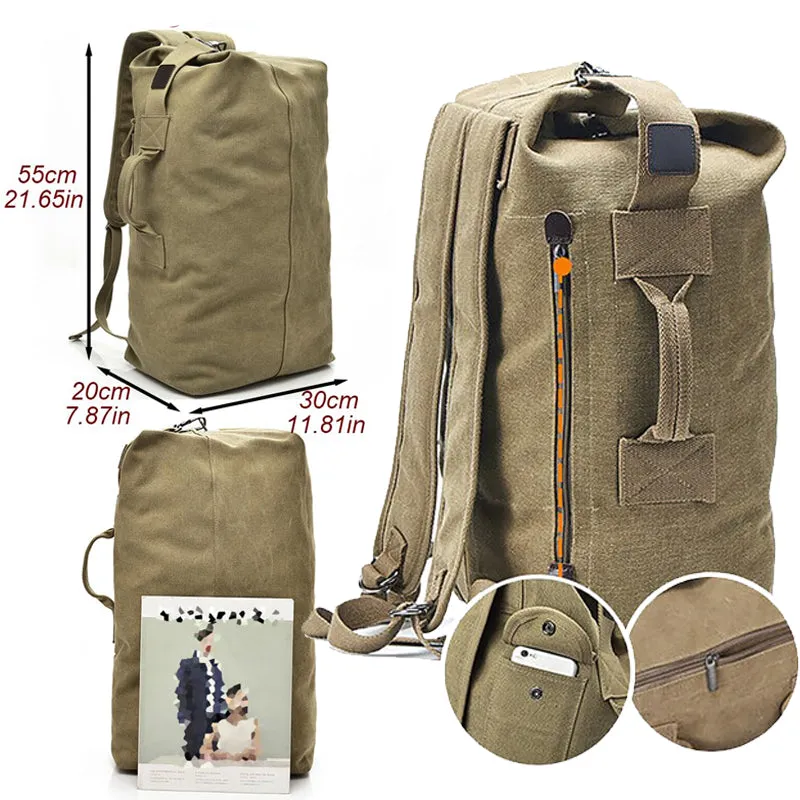 Duffel Canvas Backpack Top Load Travel Bag Hiking Handbag