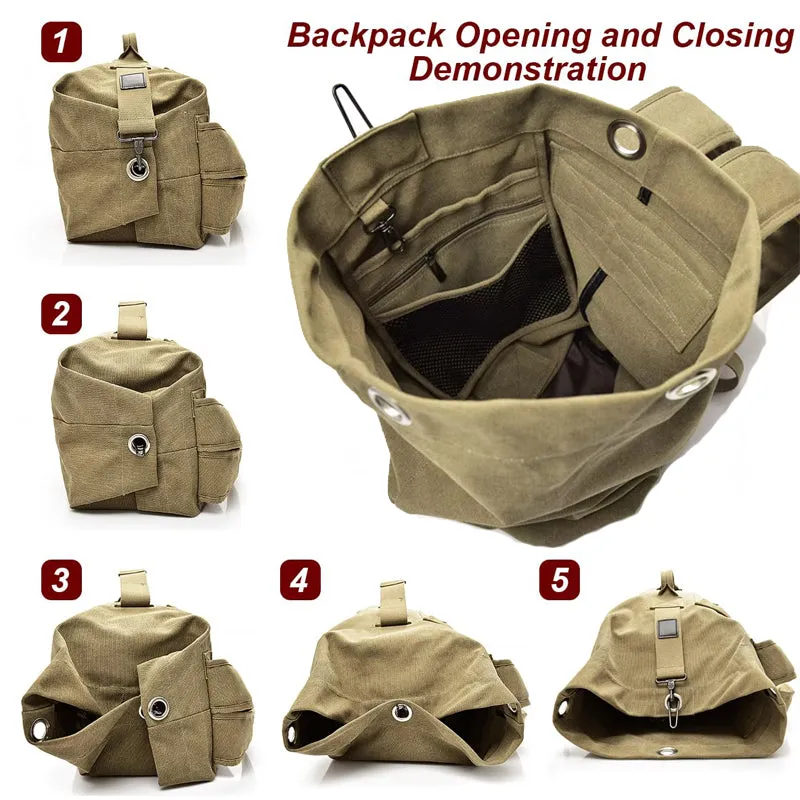 Duffel Canvas Backpack Top Load Travel Bag Hiking Handbag