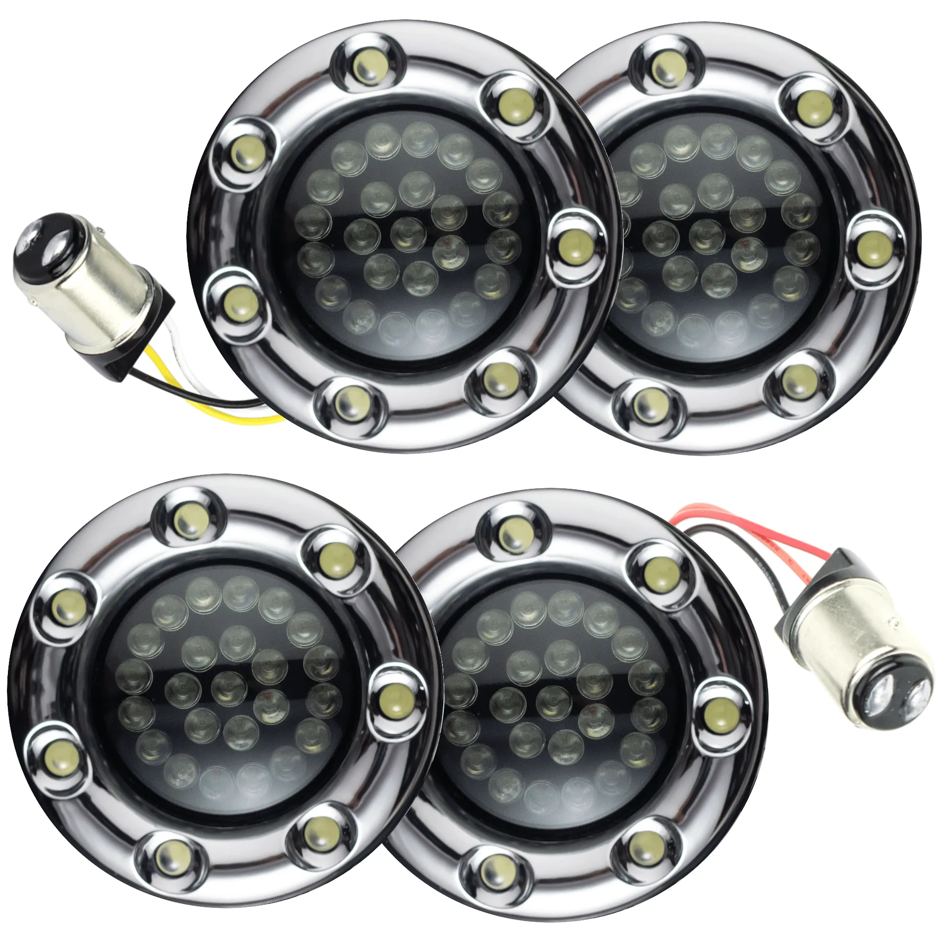 Eagle Lights 2” Infinity Beam Front and Rear (1157) LED Turn Signal Kit w/ Running LED Light Ring Covers for Harley Davidson Motorcycles