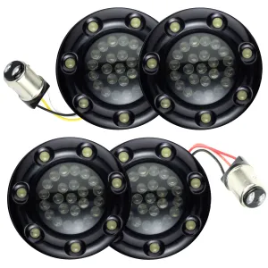Eagle Lights 2” Infinity Beam Front and Rear (1157) LED Turn Signal Kit w/ Running LED Light Ring Covers for Harley Davidson Motorcycles